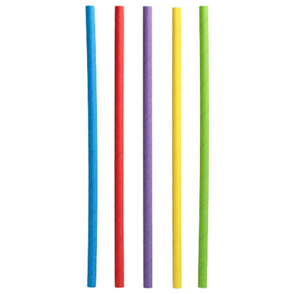 Five PAPSTAR 500 shake straws paper Ø 8 mm · 25 cm from PAPSTAR GmbH in the colors blue, red, purple, yellow, and green stand vertically next to each other from left to right on a white background.