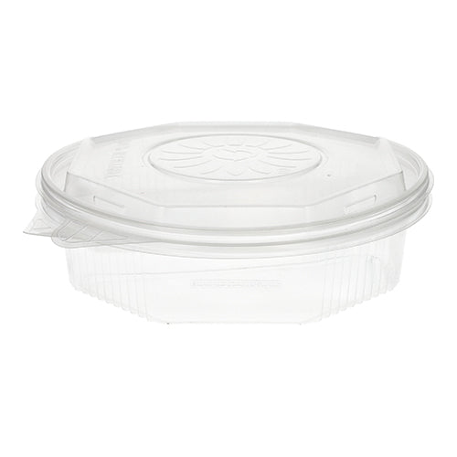Ein Starpak 25 Menüboxen mit Klappdeckeln, PP transparent, 8-eckig (5,9 x 21,5 x 21,5 cm) Take-away-Behälter ist leer mit aufgesetztem Deckel vor weißem Hintergrund abgebildet.