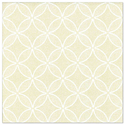 A square beige tile, inspired by PAPSTAR 50 napkins "ROYAL Collection" 1/4 fold 40 x 40 cm champagne from PAPSTAR GmbH, with white interlocking circle and oval patterns on a subtly textured background for a refined look.