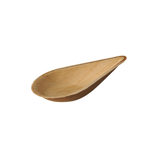 Ein einzelner PAPSTAR Fingerfood-Löffel aus Palmblatt „pure“ 12 cm „Asia“, hellbraun und umweltfreundlich, ist auf weißem Grund abgebildet – ideal für umweltbewusste Veranstaltungen. Packung enthält 25 Stück von der PAPSTAR GmbH, verpackt in Schrumpffolie.
