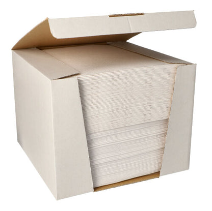 In a large, open box, there are neatly stacked PAPSTAR 100 napkins "ROYAL Collection" 1/4 fold (40x40 cm) of PAPSTAR GmbH, with the lid partially lifted, revealing the high-quality contents.