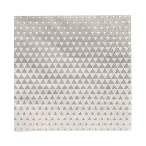 Die PAPSTAR 20 Servietten (25x25 cm, 3-lagig, 1/4-Falz) der PAPSTAR GmbH verfügen über ein quadratisches graues Design mit weißen Dreiecken und einem strukturierten Rand – ideal für die Tischdekoration.