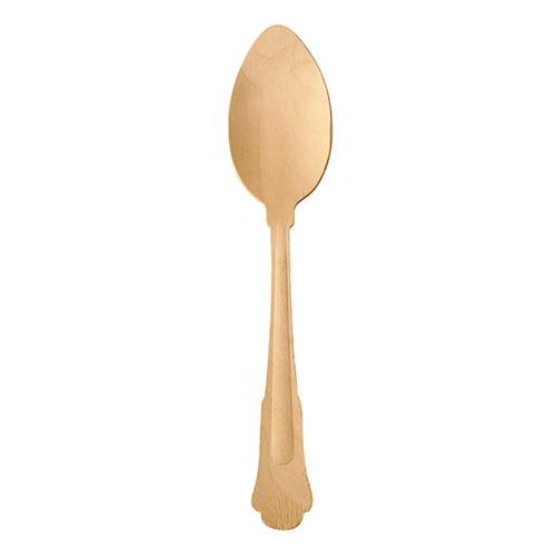 Ein PAPSTAR Holzlöffel „pure“ Vintage (19,5 cm) aus einem 6er-Beutel von PAPSTAR GmbH, mit rundem Löffelkopf und verziertem Griff vor weißem Hintergrund fotografiert.
