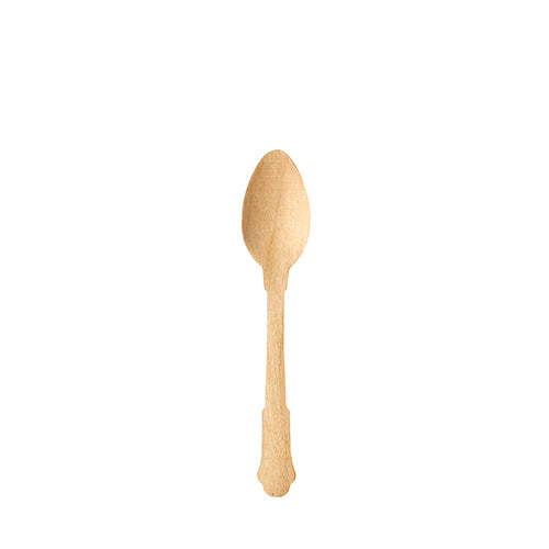 Ein Set aus sechs PAPSTAR „pure“ Vintage-Kaffeelöffeln aus Holz (12 cm) präsentiert sich in schlichtem, klassischem Design auf schlichtem weißem Hintergrund.