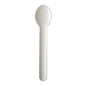 Against a white background, an eco-friendly, white PAPSTAR spoon made of paper "pure" (15.5 cm, 20 pieces) by PAPSTAR GmbH can be seen.