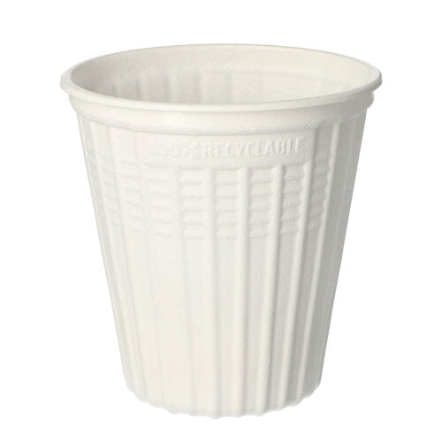 Der Starpak 25 Suppenbecher, PP "To Go" Ø 11,5 cm weiß ist ein weißer, recycelbarer Suppenbecher aus Polypropylen mit vertikalen Rillen und "recycelbar"-Prägung am Rand, der bis zu 500 ml fasst.