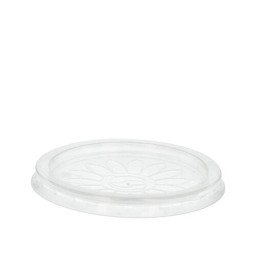 Starpak 25 Deckel "To Go" aus strapazierfähigem, transparentem PP, jeweils Ø 11,5 cm, haben ein dezentes Blumenmuster in der Mitte und sind auf schlichtem, weißem Hintergrund abgebildet. (25 Stück).