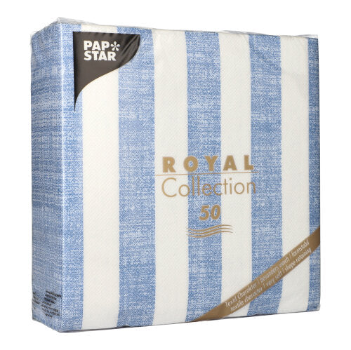 Ein 50er-Pack PAPSTAR "ROYAL Collection" blaue 1/4-fold Papierservietten (40 x 40 cm) der PAPSTAR GmbH in einem stilvollen Design.