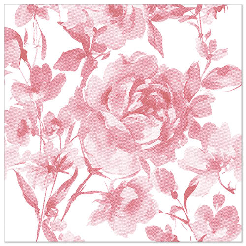 Ein bordeauxfarbener Hintergrund mit einem sich wiederholenden Muster aus Rosen und Blättern im Aquarellstil sorgt für einen eleganten Look, inspiriert von den PAPSTAR 50 Servietten "ROYAL Collection" 1/4-Falz 40 x 40 cm der PAPSTAR GmbH.