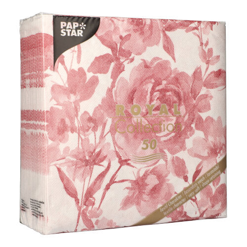 Eine Packung mit 50 PAPSTAR Servietten "ROYAL Collection" 1/4-fold, 40 x 40 cm, in bordeaux von PAPSTAR GmbH.