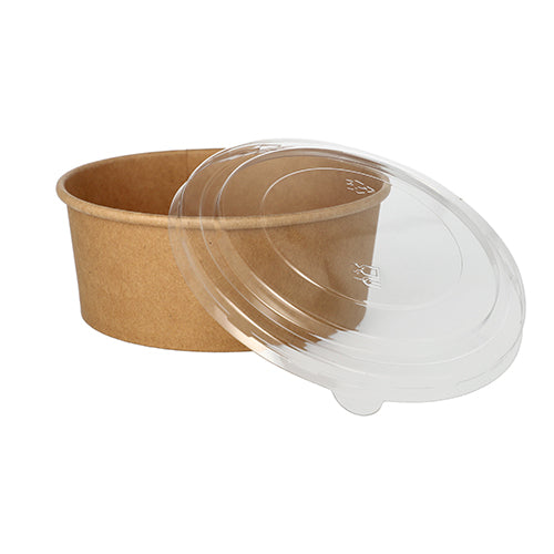Die Starpak 50 Salatschalen aus brauner Pappe mit PE-Beschichtung und transparentem Deckel sind ideal als umweltfreundliche Verpackung oder praktische Salatschalen.