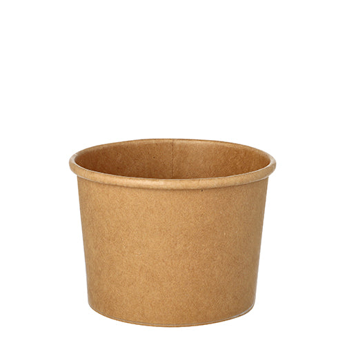 Ein brauner Starpak Suppenbecher aus Pappe (350 ml, Ø 9,8 cm, 7 cm) ohne Deckel aus einer 25er-Packung liegt leer mit glatten Rundkanten auf weißem Hintergrund.