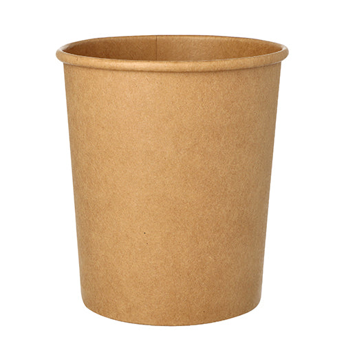 Der Starpak 25 Suppenbecher, Pappe rund Ø 11,5 cm in Braun steht aufrecht vor weißem Hintergrund – ein stabiler, brauner Suppenbecher von Starpak mit gerolltem Rand, ideal für Suppen unterwegs.