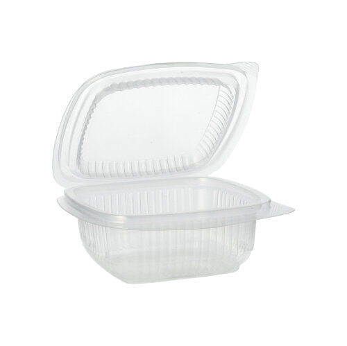 Die Starpak 100 Verpackungsbecher mit Klappdeckeln, PP rechteckig, transparent von Starpak sind offen und leer vor weißem Hintergrund abgebildet.