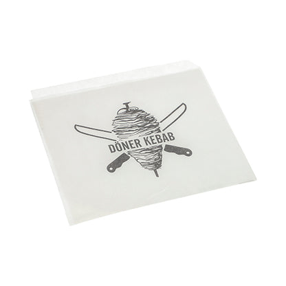 The PAPSTAR doner kebab bags 16x16 cm (white, shrink wrap, 1000 pieces) from PAPSTAR GmbH feature a doner skewer with crossed knives and "DONER KEBAB" - the ideal packaging solution for snack bars.