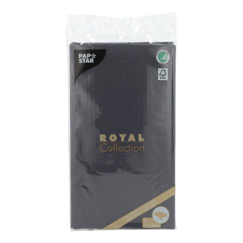 Abgebildet ist eine PAPSTAR Tischdecke aus der ROYAL Kollektion (120 x 180 cm) der PAPSTAR GmbH. Die Verpackung ist mit gold-weißem Text, Logos und einem FSC-Siegel versehen – perfekt für eine elegant gedeckte Tafel.