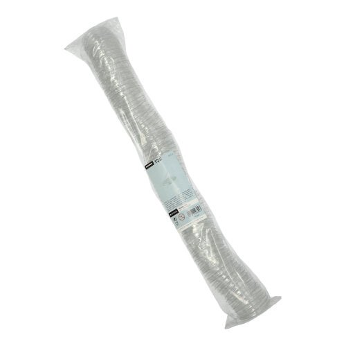 A pack of 125 clear Starpak PET lids for dressing cups, round, Ø 5.9 cm × 0.7 cm, tightly stacked in a cylindrical shape with a product label on the packaging, wrapped in plastic.