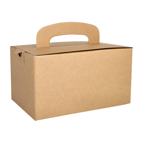 Die PAPSTAR 20 Lunch-Boxen, Pappe "pure" eckig (12,5x15,5x22,5 cm) mit integriertem Tragegriff sind geschlossen auf weißem Grund abgebildet. Ideal zum Transportieren von Mahlzeiten und hergestellt aus umweltfreundlicher Pappe der PAPSTAR GmbH.