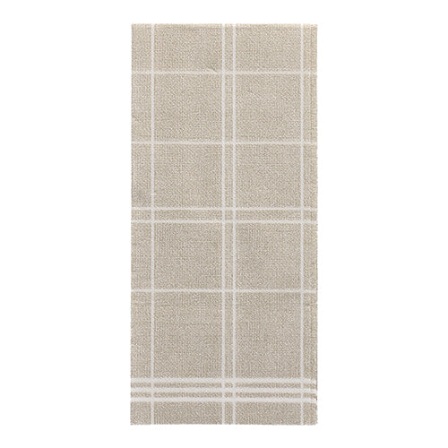 Ein rechteckiger beiger Teppich mit einem schlichten weißen Gittermuster, inspiriert vom eleganten Design der PAPSTAR 100 Servietten „ROYAL Collection“ 1/6-Falz (48 x 33 cm) der PAPSTAR GmbH.