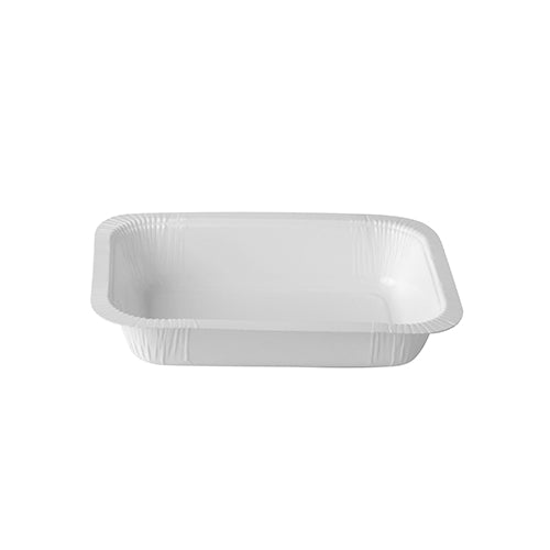 Eine weiße rechteckige Starpak 260 Siegelschalen-Schale (530 ml, 3,7 x 13,7 x 18,1 cm) aus Karton mit hochgezogenen Kanten, ideal als Lebensmittelverpackung, ist auf weißem Hintergrund abgebildet. Packung mit 260 Stück.