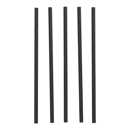 Five straight black PAPSTAR 500 shake straws paper Ø 8 mm · 25 cm straws from PAPSTAR GmbH are arranged vertically at equal intervals against a plain white background.