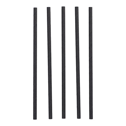 Five straight black PAPSTAR 500 shake straws paper Ø 8 mm · 25 cm straws from PAPSTAR GmbH are arranged vertically at equal intervals against a plain white background.