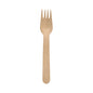 A PAPSTAR GmbH fork made of wood "pure", 16 cm, waxed, in a set of 100 pieces, environmentally friendly and perfect for sustainable single use - shown individually against a white background.