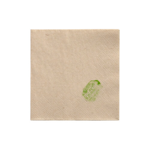 A 2-ply PAPSTAR paper napkin (24 x 24 cm, 1/4-fold) from PAPSTAR GmbH has a small green spot near one corner and lies on a plain white background.