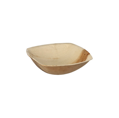 Die PAPSTAR 25 Schalen Palmblatt „pure“ QUADRATO natur der PAPSTAR GmbH ist eine kleine, quadratische, flache Schale aus hellem Naturmaterial mit dezenter Maserung; sie zeichnet sich durch abgerundete Kanten und ein umweltfreundliches Design aus. Der Hintergrund ist schlicht weiß.