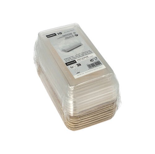 The Starpak 10 Sushi Trays Palm Leaf Rectangular with rPET Lid "Combo Pack" offers rectangular trays with lids, ideal for convenient serving and storing of sushi or for combining with a matching rPET lid.