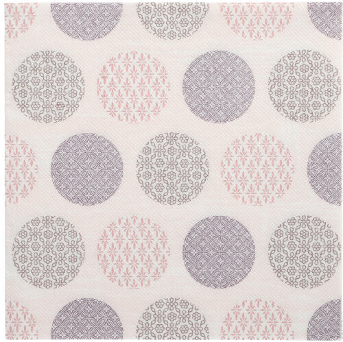 Verschönern Sie Ihren Tisch mit den 50 Servietten "ROYAL Collection" 1/4-Falz 40 x 40 cm rosa der PAPSTAR GmbH mit geometrischen Kreisen in Rosa und Grau auf weißem Gittergrund - stilvolle Servietten für jeden Anlass.