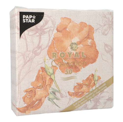 Ein 50er-Pack PAPSTAR "ROYAL Collection" Servietten (40x40 cm, 1/4 Falz) in nektarine von PAPSTAR GmbH, mit elegantem Design.