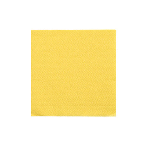 A PAPSTAR napkin 1/4-fold, 24x24 cm yellow from the "DAILY Collection" (20 pieces) of PAPSTAR GmbH lies unused on a white background and shows its square shape and fine texture.