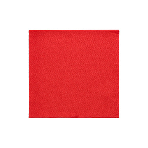 Eine PAPSTAR GmbH 20 Servietten "DAILY Collection" 1/4-Falz (24x24 cm, rot, Folie, 20 Stück) Serviette liegt flach auf weißem Untergrund, ideal als stilvolles Accessoire für jeden Anlass.