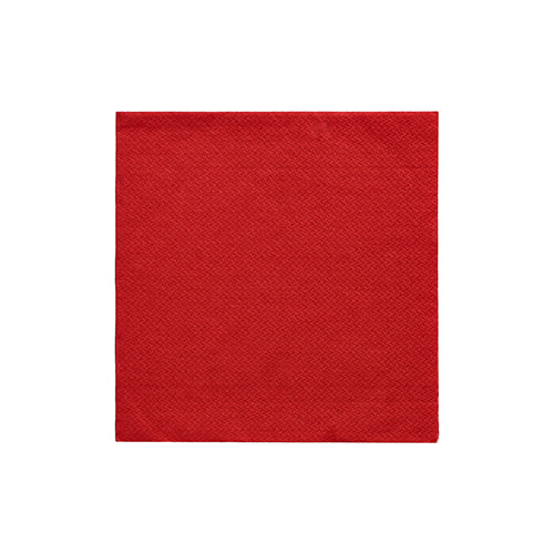 The burgundy, square paper napkin from the DAILY collection of PAPSTAR GmbH (24x24 cm, 1/4 fold, pack of 20) stands centered on white and lends simple elegance to any set table.