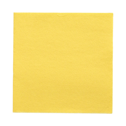 A single yellow PAPSTAR 50 napkins "DAILY Collection" 1/4-fold napkin (32 cm x 32 cm) from PAPSTAR GmbH lies flat on a white background and shows its square shape and subtle structural pattern.
