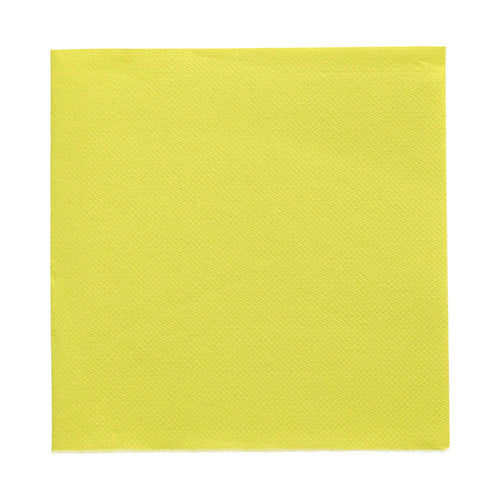 On a white background is a single yellow paper napkin from the 50 napkins "DAILY Collection" (1/4-fold, 32 x 32 cm) from PAPSTAR GmbH depicted.