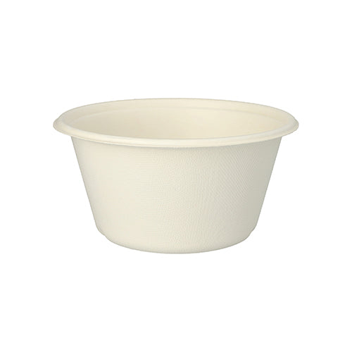 Die PAPSTAR 25 Schalen „pure“ aus Zuckerrohr, Ø 17 cm, biologisch abbaubar von PAPSTAR GmbH – eine weiße Einwegschale mit leicht nach außen gewölbtem Rand, vor weißem Hintergrund präsentiert.