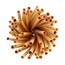 Ein Bündel PAPSTAR Cocktail Trinkhalme Schilf "pure" (15 cm, Ø 7 mm, 100 Stück) der PAPSTAR GmbH ist vor weißem Hintergrund kreisförmig angeordnet und von oben betrachtet.