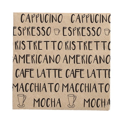 The 20 napkins of PAPSTAR GmbH (33x33 cm, 3-ply, 1/4-folded, natural) are adorned with black coffee lettering and cup motifs - stylish napkins for cafes and coffee lovers.