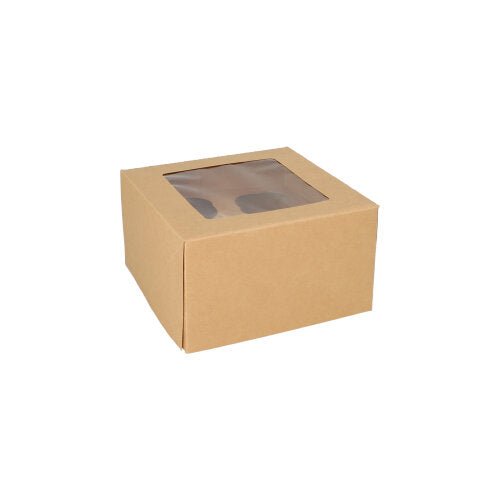 The PAPSTAR 25 cupcake box square 10 cm with PLA viewing window from PAPSTAR GmbH is biodegradable and is presented on a white background.