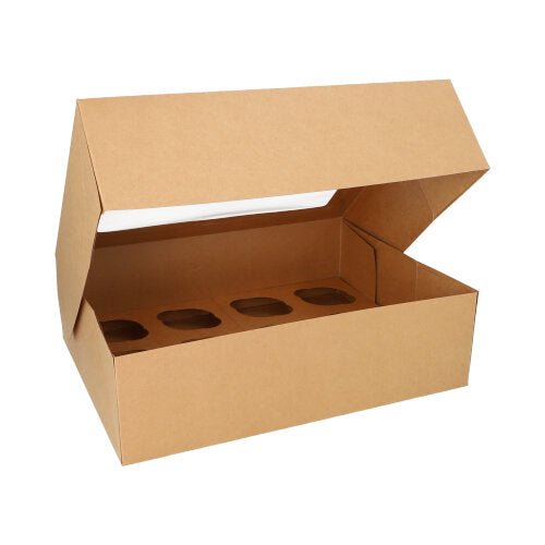The PAPSTAR 25 cupcake box square 10 cm with PLA viewing window from PAPSTAR GmbH offers space for six cupcakes, protects them safely, and is biodegradable.