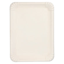 The PAPSTAR serving trays sugarcane "pure" rectangular, 26x35 cm, white (6 pieces) from PAPSTAR GmbH is a rectangular, biodegradable white tray with raised edges and corner ribs, photographed empty from above.