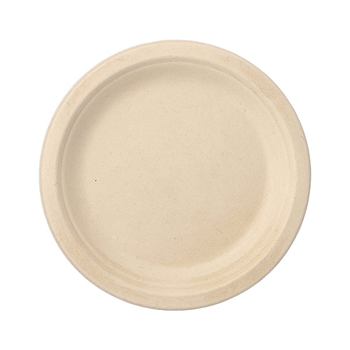 Die 12 Teller Zuckerrohr „pure“ ungeteilt der PAPSTAR GmbH sind runde, beige Teller mit glatter Oberfläche und flachem Rand. Vor weißem Hintergrund sind sie umweltfreundlich – perfekt für jede umweltbewusste Zusammenkunft.