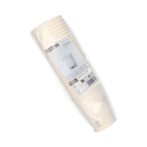 Starpak 25 Trinkbecher aus Pappe, 0,2l, Ø8cm, 9,2cm hoch, weiß und einzeln in Folie gehüllt mit Etikett (Produktinfos & Barcode); Perfekt als praktischer Becher für Events.