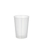 A clear Starpak 20 reusable drinking cup PP 0.1 l (translucent, unbreakable) stands upright on a plain white background, emphasizing its reusable design.