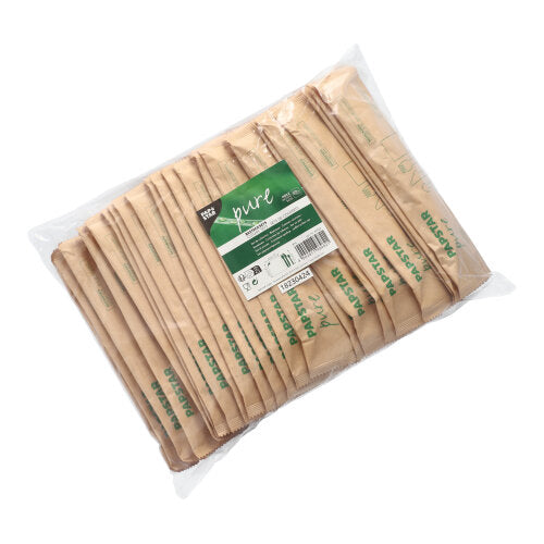 The PAPSTAR 50 cutlery sets, wood "pure" with napkin in the paper bag from PAPSTAR GmbH are individually packaged eco-friendly cutlery sets made of wood – ideal for sustainable events and biodegradable party accessories.
