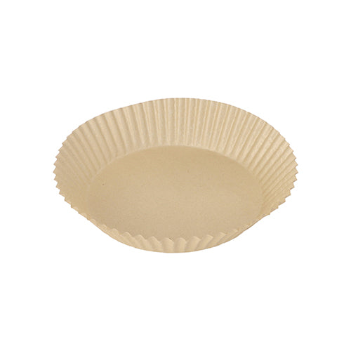 On a white background, a single, empty PAPSTAR 100 baking papers for air fryers (4.5 cm high) from PAPSTAR GmbH made from heat-resistant paper with wavy sides is depicted.