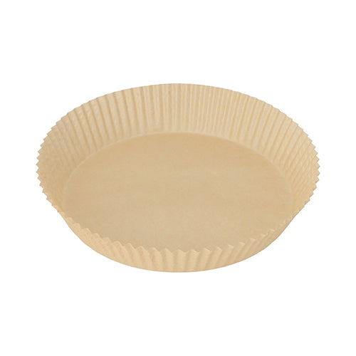 Auf weißem Hintergrund ist ein einzelnes beiges, rundes PAPSTAR 100 Backpapiere für Heißluftfritteusen (Höhe 4,5 cm) der PAPSTAR GmbH abgebildet – ideal für Heißluftfritteusen.