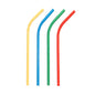 Four upward-curved paper straws (Ø 6 mm, 20 cm) from PAPSTAR GmbH in the colors yellow, blue, green, and red are arranged vertically on a white background. The set includes 100 assorted flexible straws.